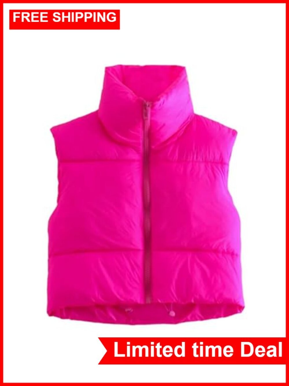 Women's Quilted Puffer Vest Sleeveless Zip Up Crop Outerwear